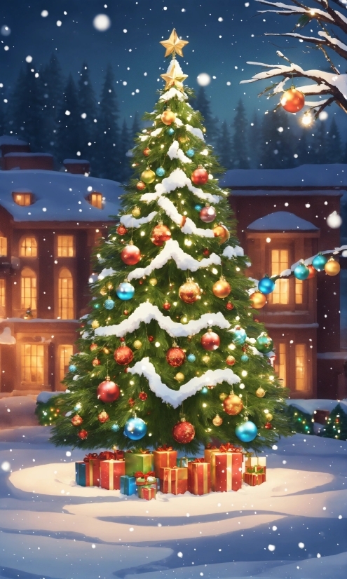 Christmas Tree, Property, Christmas Ornament, Plant, Light, Nature
