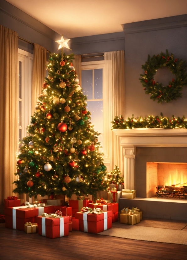 Christmas Tree, Property, Christmas Ornament, Plant, Light, Wood