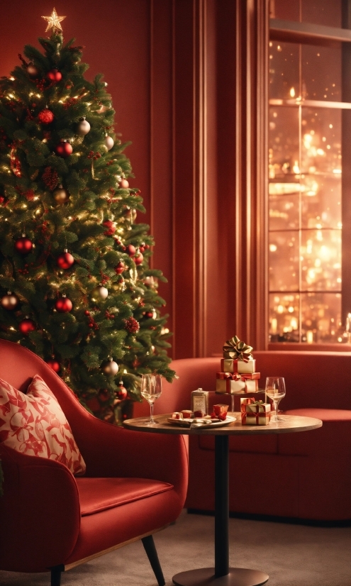 Christmas Tree, Property, Christmas Ornament, Plant, Table, Interior Design