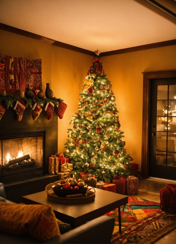 Christmas Tree, Property, Christmas Ornament, Table, Wood, Interior Design