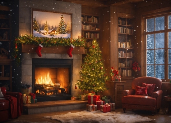 Christmas Tree, Property, Christmas Ornament, Window, Light, Interior Design