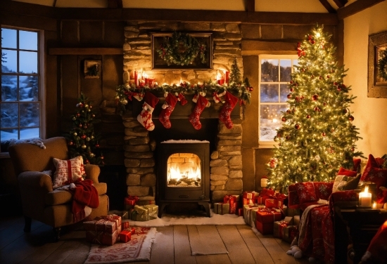 Christmas Tree, Property, Christmas Ornament, Window, Lighting, Decoration