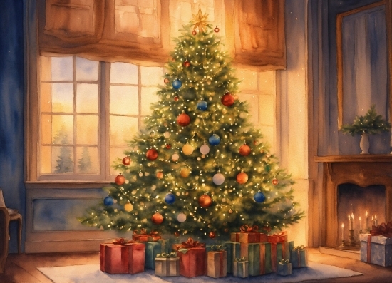 Christmas Tree, Property, Christmas Ornament, Window, Plant, Wood