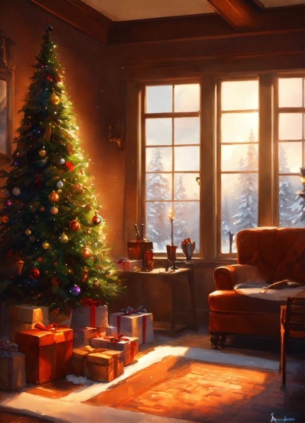 Christmas Tree, Property, Christmas Ornament, Wood, Interior Design, Plant