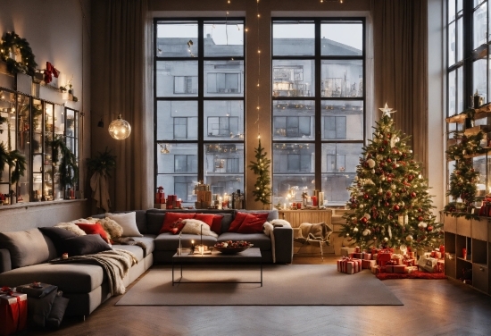 Christmas Tree, Property, Couch, Window, Plant, Lighting