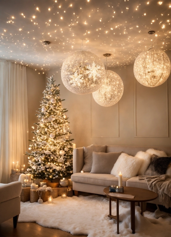 Christmas Tree, Property, Decoration, White, Light, Couch