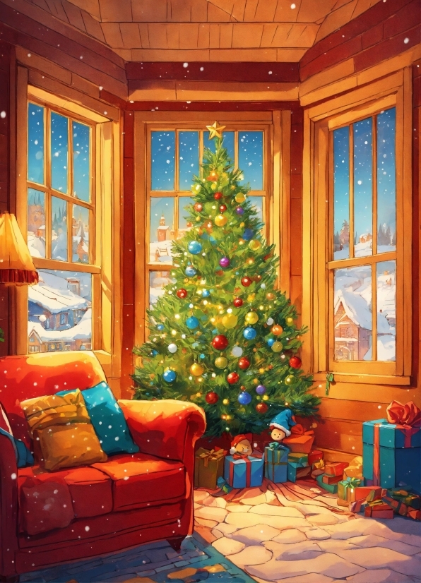 Christmas Tree, Property, Furniture, Christmas Ornament, Decoration, Window