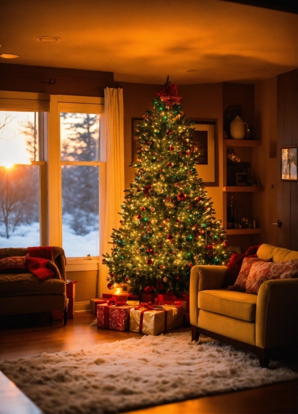 Christmas Tree, Property, Furniture, Christmas Ornament, Light, Plant