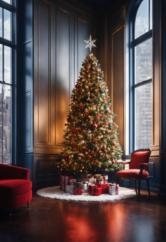 Christmas Tree, Property, Furniture, Christmas Ornament, Window, Plant