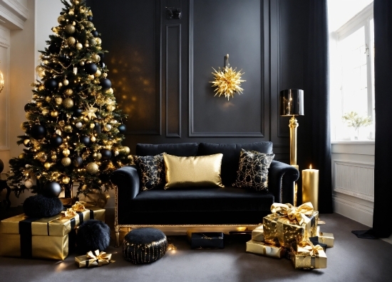 Christmas Tree, Property, Furniture, Decoration, Light, Black