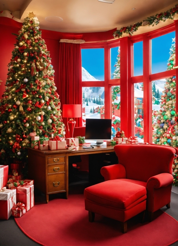 Christmas Tree, Property, Furniture, Decoration, Window, Green