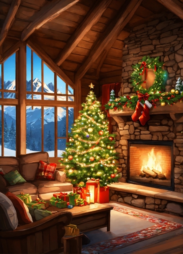 Christmas Tree, Property, Furniture, Light, Christmas Ornament, Window