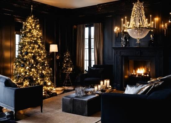Christmas Tree, Property, Furniture, Light, Couch, Lighting