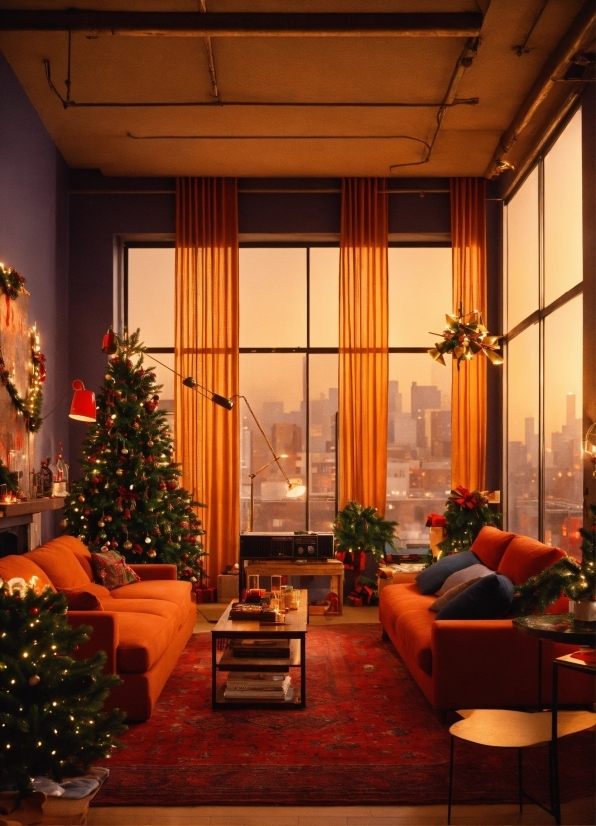 Christmas Tree, Property, Furniture, Plant, Building, Window