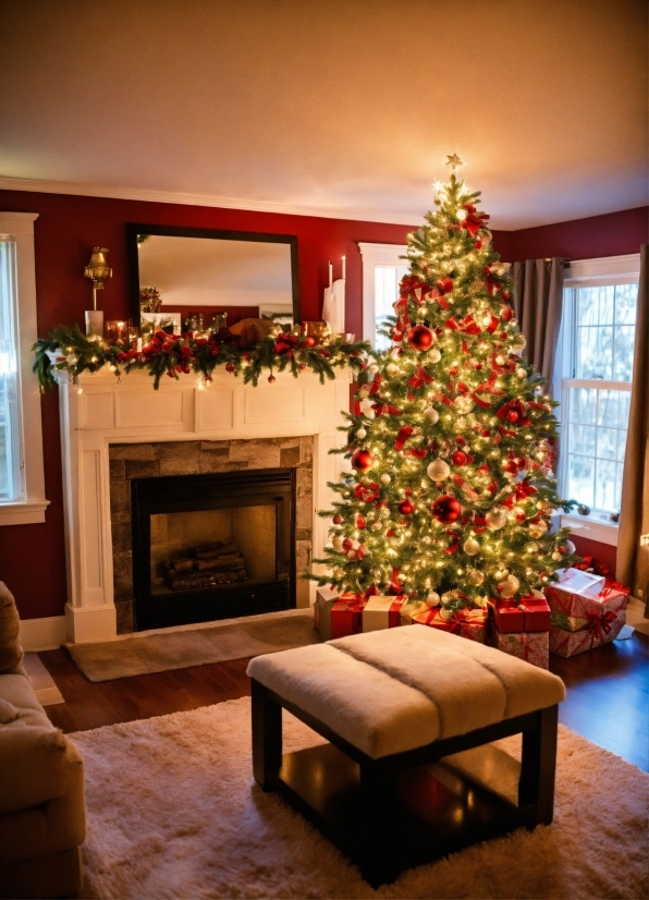 Christmas Tree, Property, Furniture, Plant, Window, Christmas Ornament