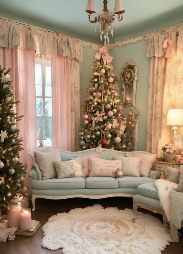 Christmas Tree, Property, Furniture, White, Couch, Lighting