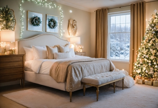 Christmas Tree, Property, Furniture, White, Light, Lighting