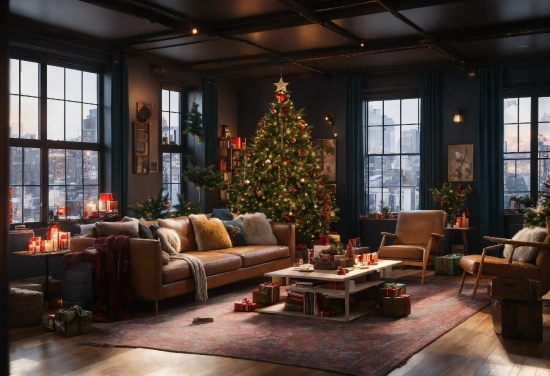 Christmas Tree, Property, Furniture, Window, Couch, Plant