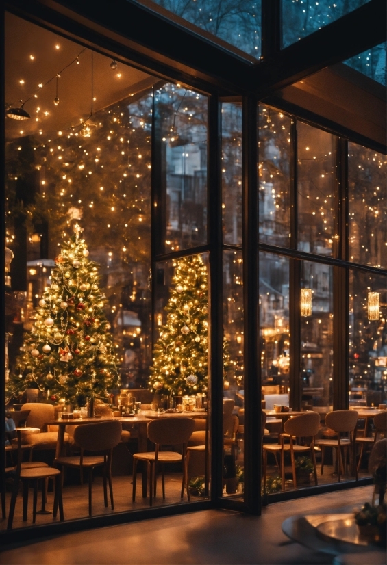 Christmas Tree, Property, Furniture, Window, Plant, Light