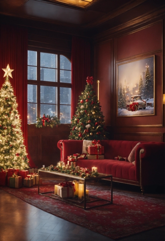 Christmas Tree, Property, Furniture, Window, Plant, Light