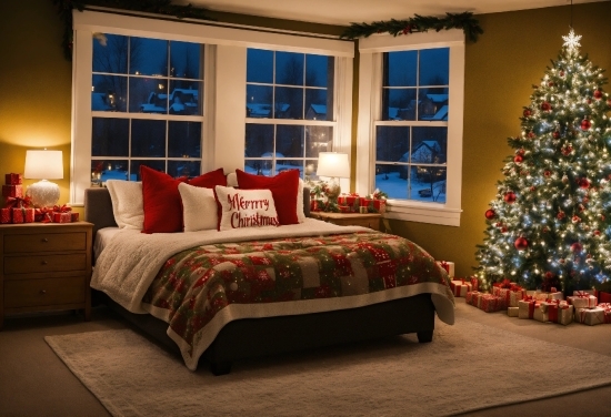 Christmas Tree, Property, Furniture, Window, Wood, Lighting
