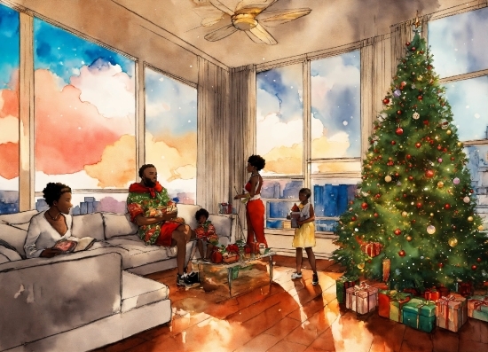 Christmas Tree, Property, Interior Design, Lighting, Architecture, Plant