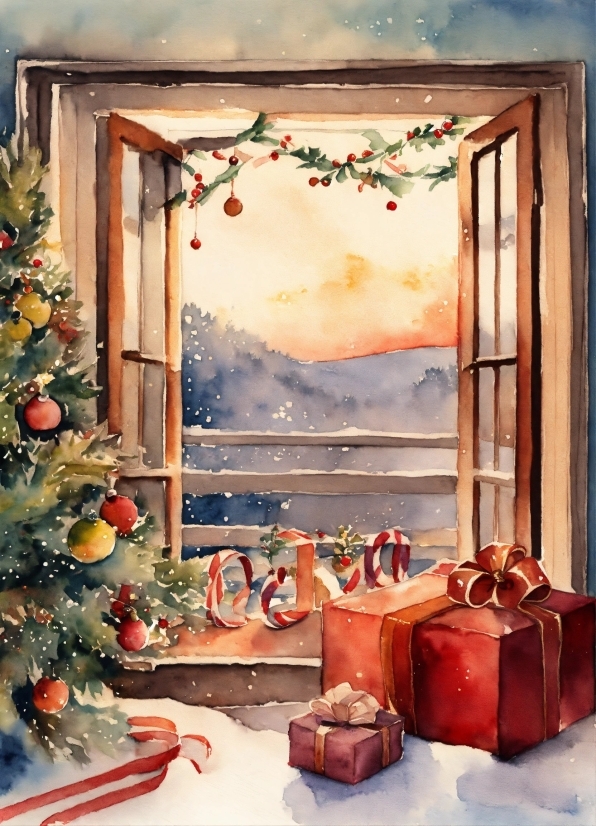 Christmas Tree, Property, Interior Design, Lighting, Window, Wood