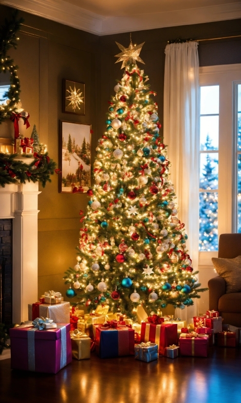Christmas Tree, Property, Light, Christmas Ornament, Interior Design, Lighting