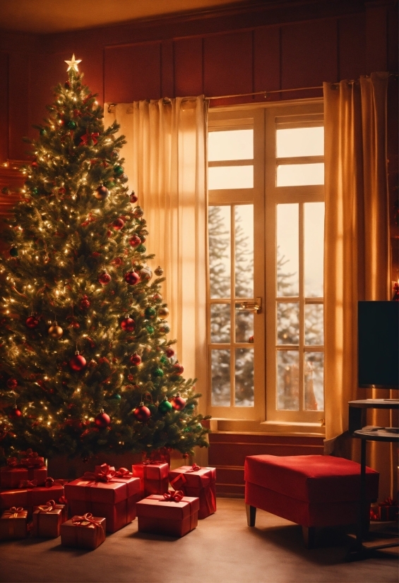 Christmas Tree, Property, Light, Christmas Ornament, Plant, Wood