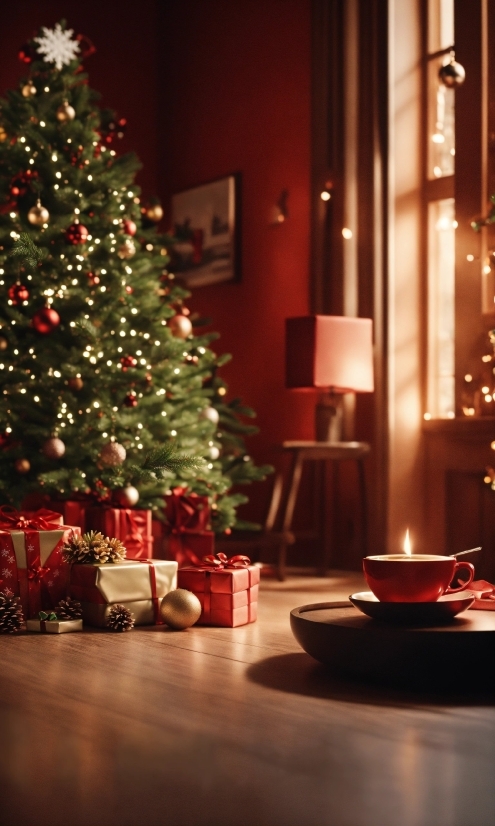 Christmas Tree, Property, Light, Christmas Ornament, Tableware, Plant