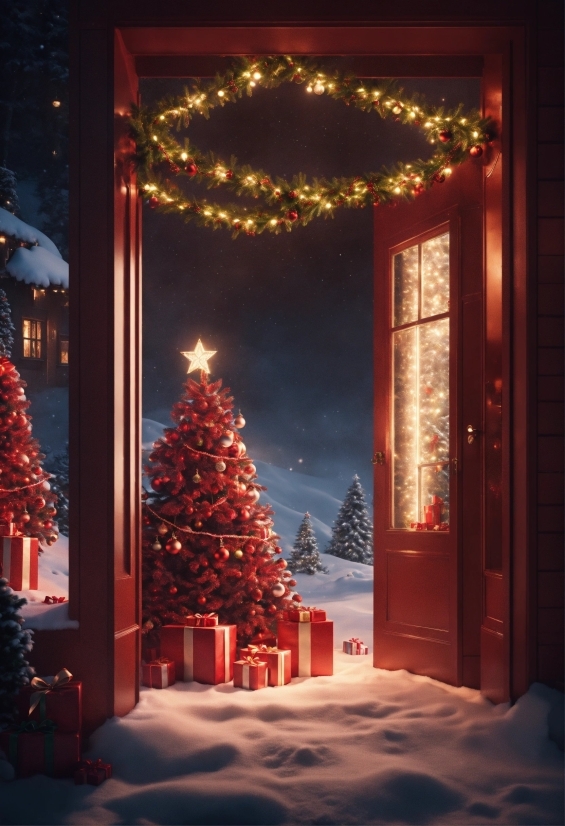 Christmas Tree, Property, Light, Christmas Ornament, Window, Branch