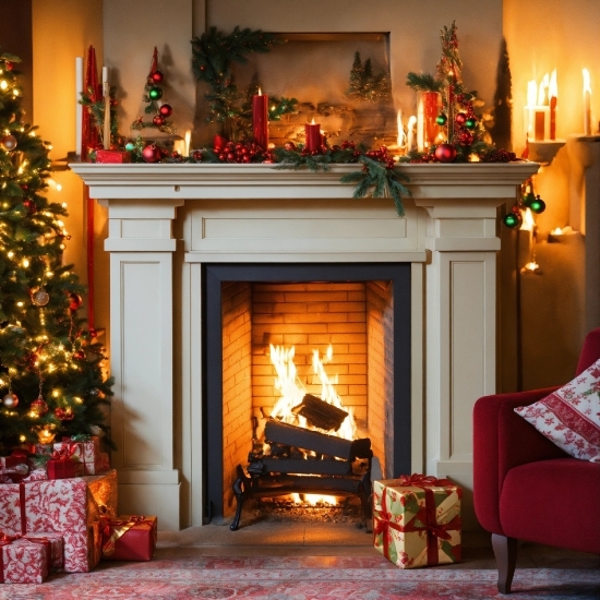 Christmas Tree, Property, Light, Hearth, Living Room, Lighting
