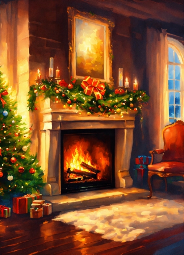Christmas Tree, Property, Light, Orange, Lighting, Interior Design