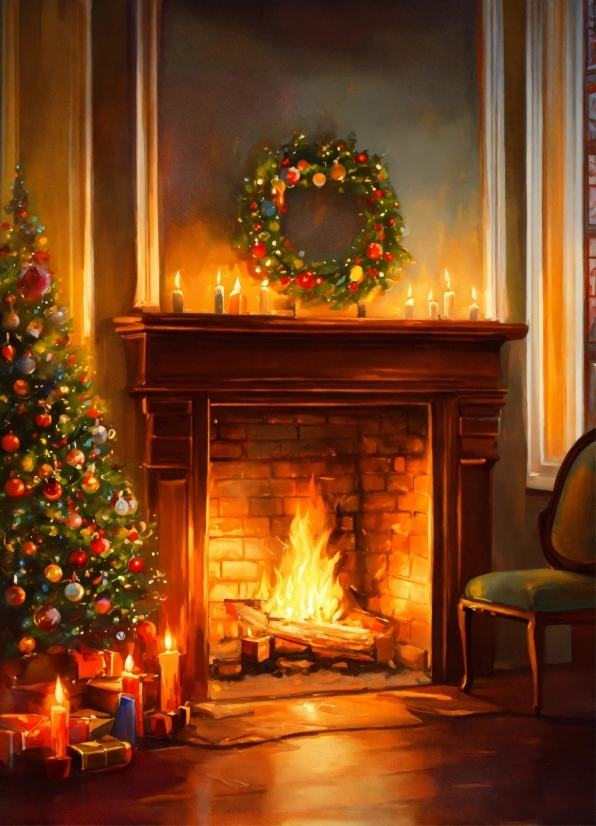 Christmas Tree, Property, Light, Orange, Wood, Chair