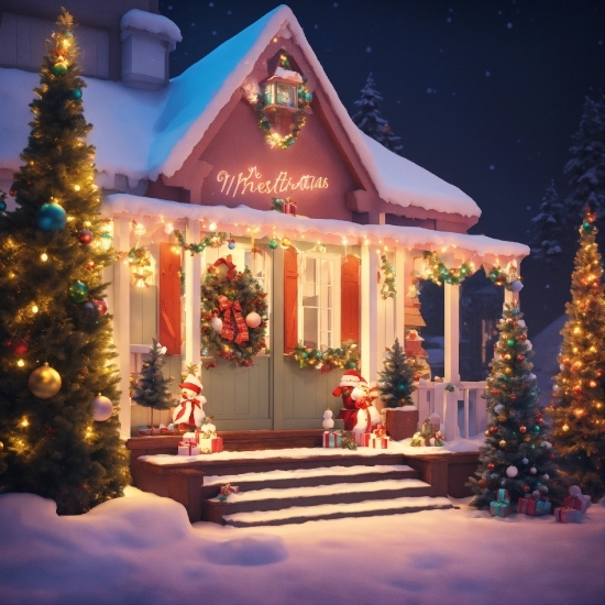 Christmas Tree, Property, Light, Window, House, Lighting