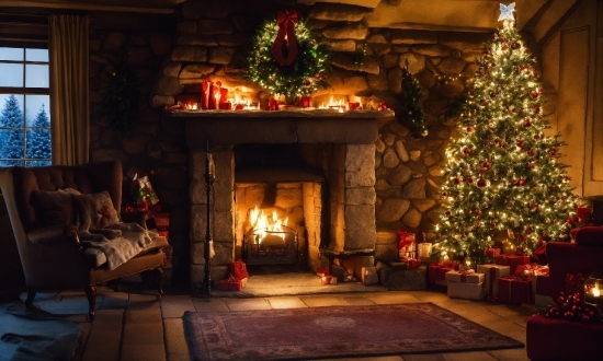 Christmas Tree, Property, Light, Window, Wood, Hearth