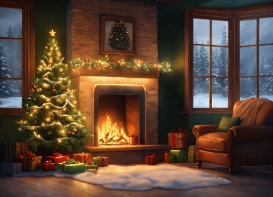 Christmas Tree, Property, Light, Window, Wood, Interior Design