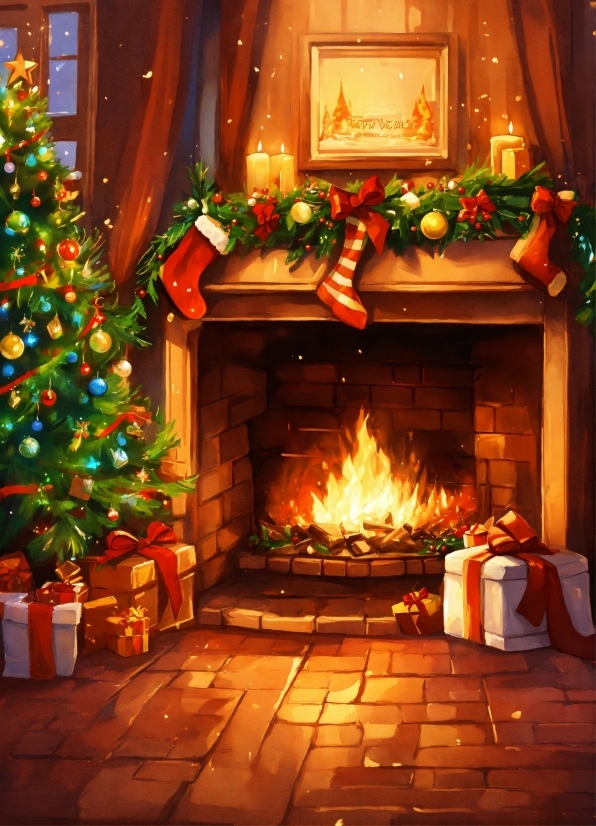 Christmas Tree, Property, Light, Wood, Hearth, Orange