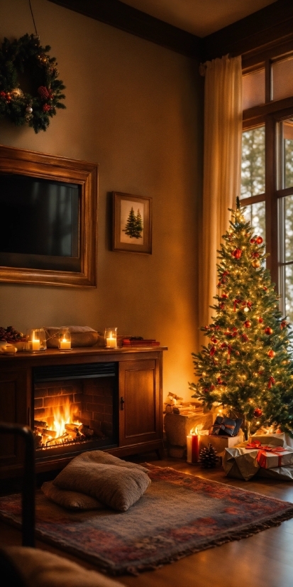 Christmas Tree, Property, Light, Wood, Interior Design, Lighting