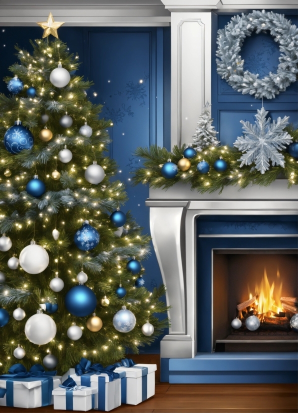Christmas Tree, Property, Photograph, Christmas Ornament, Blue, Branch