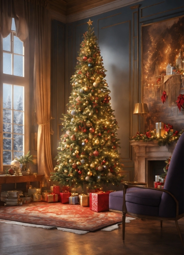 Christmas Tree, Property, Plant, Christmas Ornament, Furniture, Light