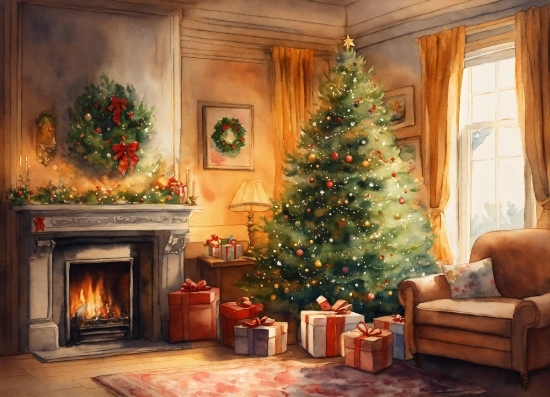 Christmas Tree, Property, Plant, Christmas Ornament, Wood, Window