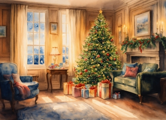 Christmas Tree, Property, Plant, Furniture, Christmas Ornament, Window