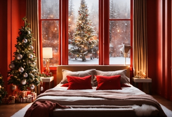 Christmas Tree, Property, Plant, Furniture, Window, Light