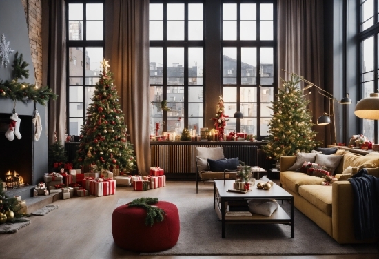 Christmas Tree, Property, Plant, Window, Couch, Interior Design