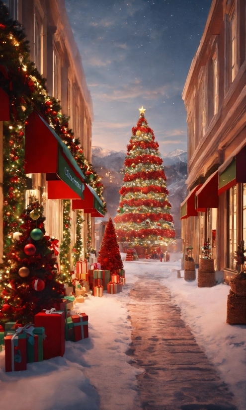 Christmas Tree, Property, Sky, Building, Light, Christmas Ornament