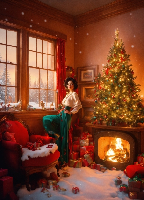 Christmas Tree, Property, Window, Christmas Ornament, Lighting, Interior Design
