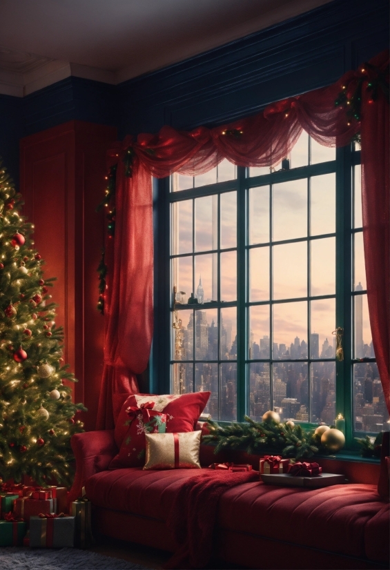 Christmas Tree, Property, Window, Decoration, Textile, Interior Design
