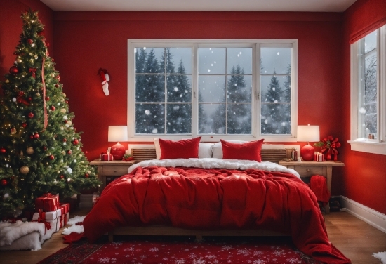 Christmas Tree, Property, Window, Furniture, Decoration, Light