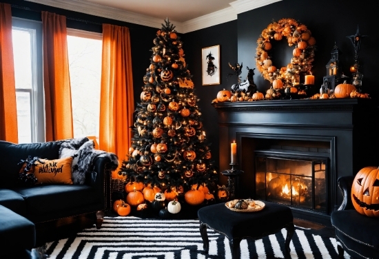 Christmas Tree, Property, Window, Light, Christmas Ornament, Black